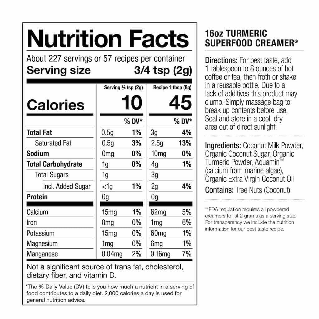 nutrition facts turmeric creamer