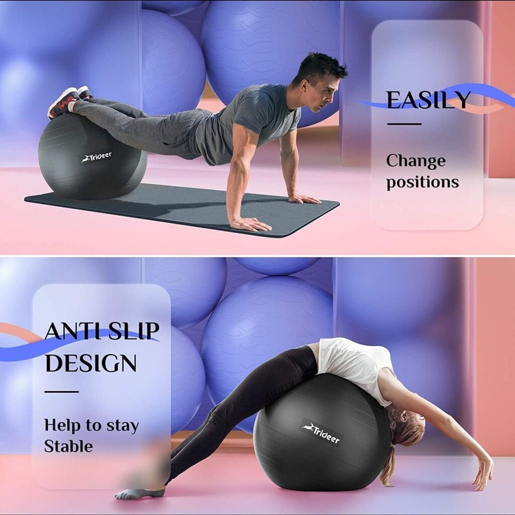 man and women exercising on ball